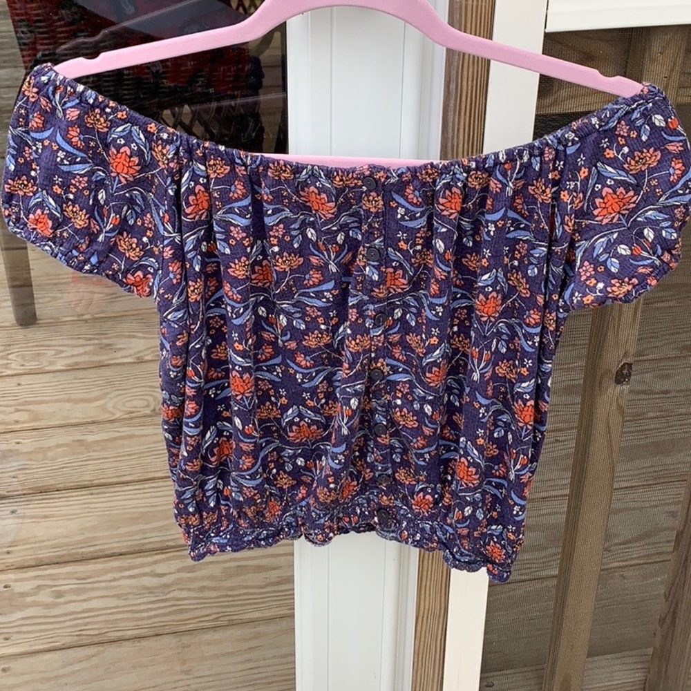 off the shoulder shirt with flower pattern